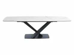 Hot Mesa de comedor extensible de cerámica y metal - Efecto mármol blanco y negro - MALATA Mesa Extensible|Mesa De Comedor