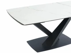 Hot Mesa de comedor extensible de cerámica y metal - Efecto mármol blanco y negro - MALATA Mesa Extensible|Mesa De Comedor
