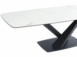 Hot Mesa de comedor extensible de cerámica y metal - Efecto mármol blanco y negro - MALATA Mesa Extensible|Mesa De Comedor