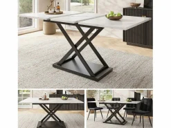 Best Mesa de comedor extensible - 6 a 8 personas - Efecto de mármol - MDF+Metal -120/160x80cm Mesa Extensible