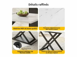 Best Mesa de comedor extensible - 6 a 8 personas - Efecto de mármol - MDF+Metal -120/160x80cm Mesa Extensible