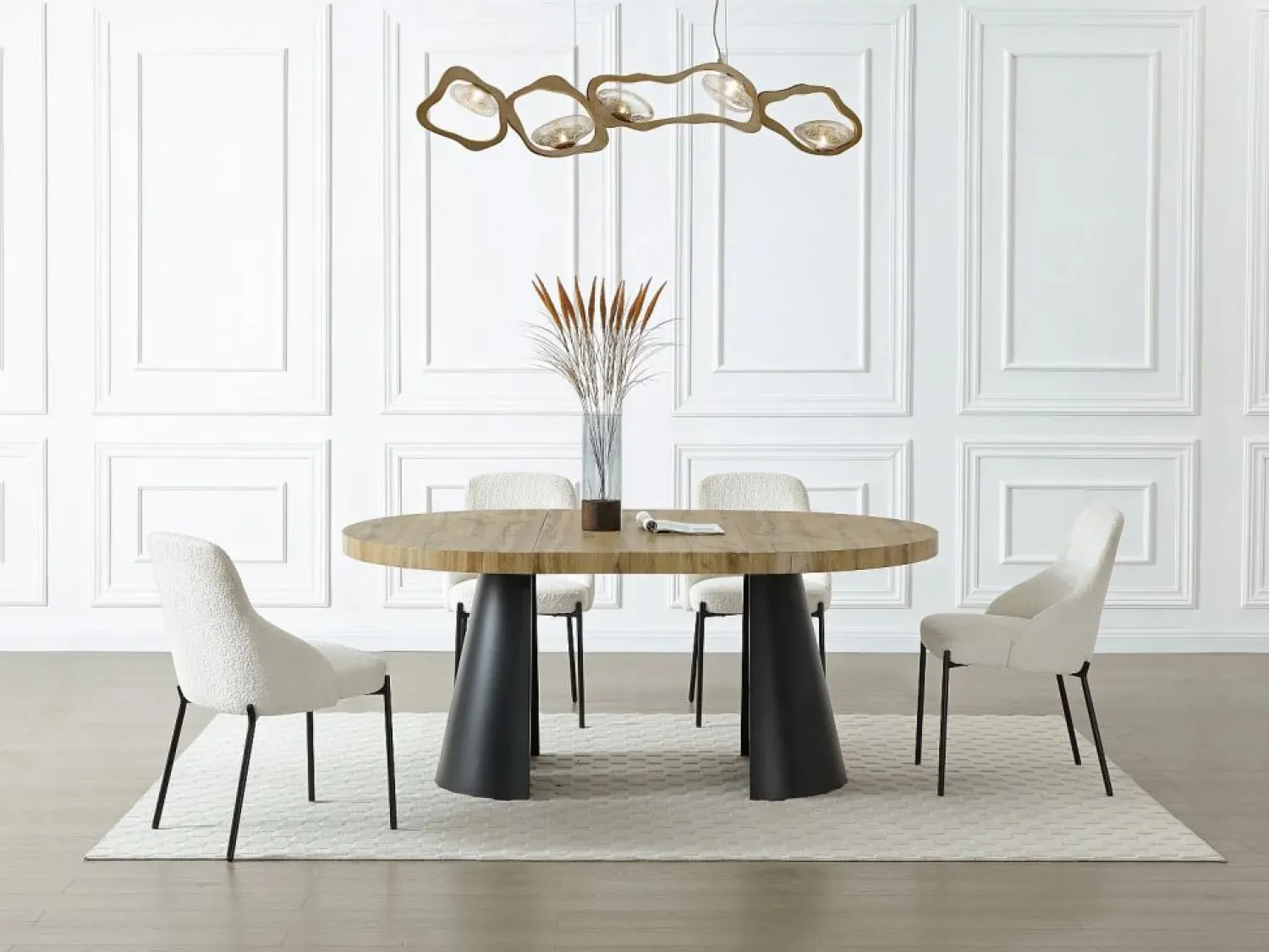 Outlet Vente-unique Mesa de comedor extensible 4 a 12 personas de MDF y metal negro - Natural claro - JARELIA Color natural claro
