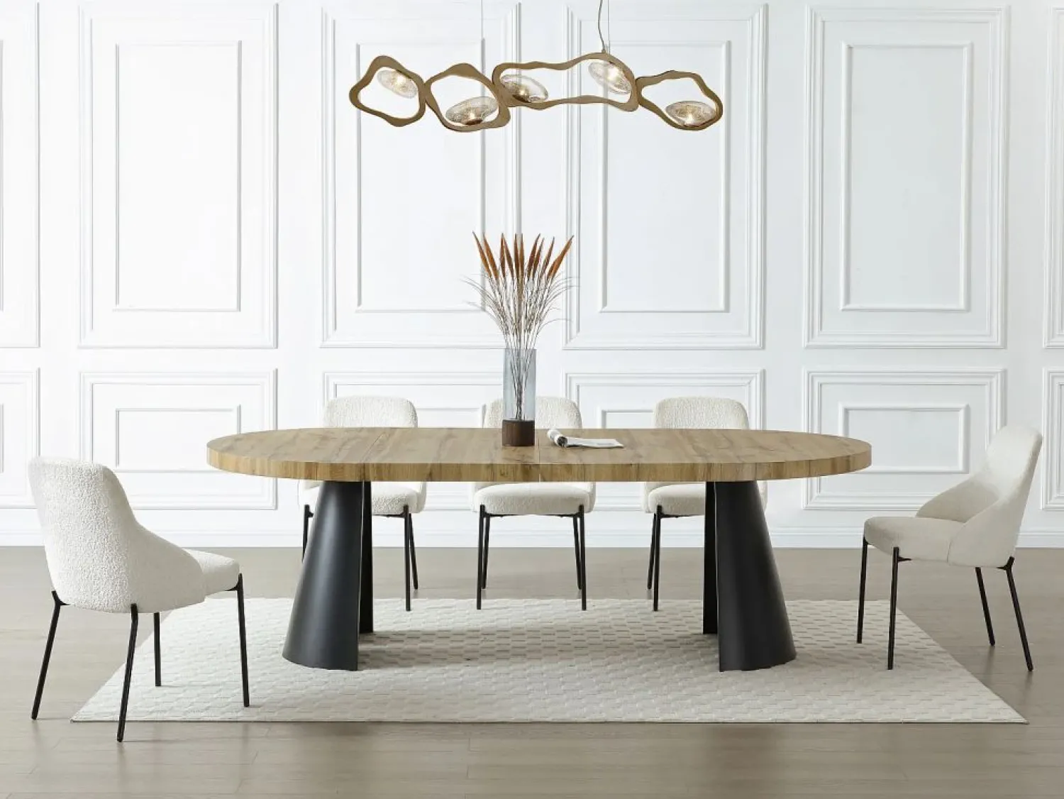 Outlet Vente-unique Mesa de comedor extensible 4 a 12 personas de MDF y metal negro - Natural claro - JARELIA Color natural claro