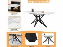 Sale Mesa de comedor extensible 160x80x66 cm - 6 personas - patas de mesa en forma de estrella - tablero de mesa imitación mármol - Mesa Extensible