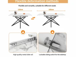 Sale Mesa de comedor extensible 160x80x66 cm - 6 personas - patas de mesa en forma de estrella - tablero de mesa imitación mármol - Mesa Extensible