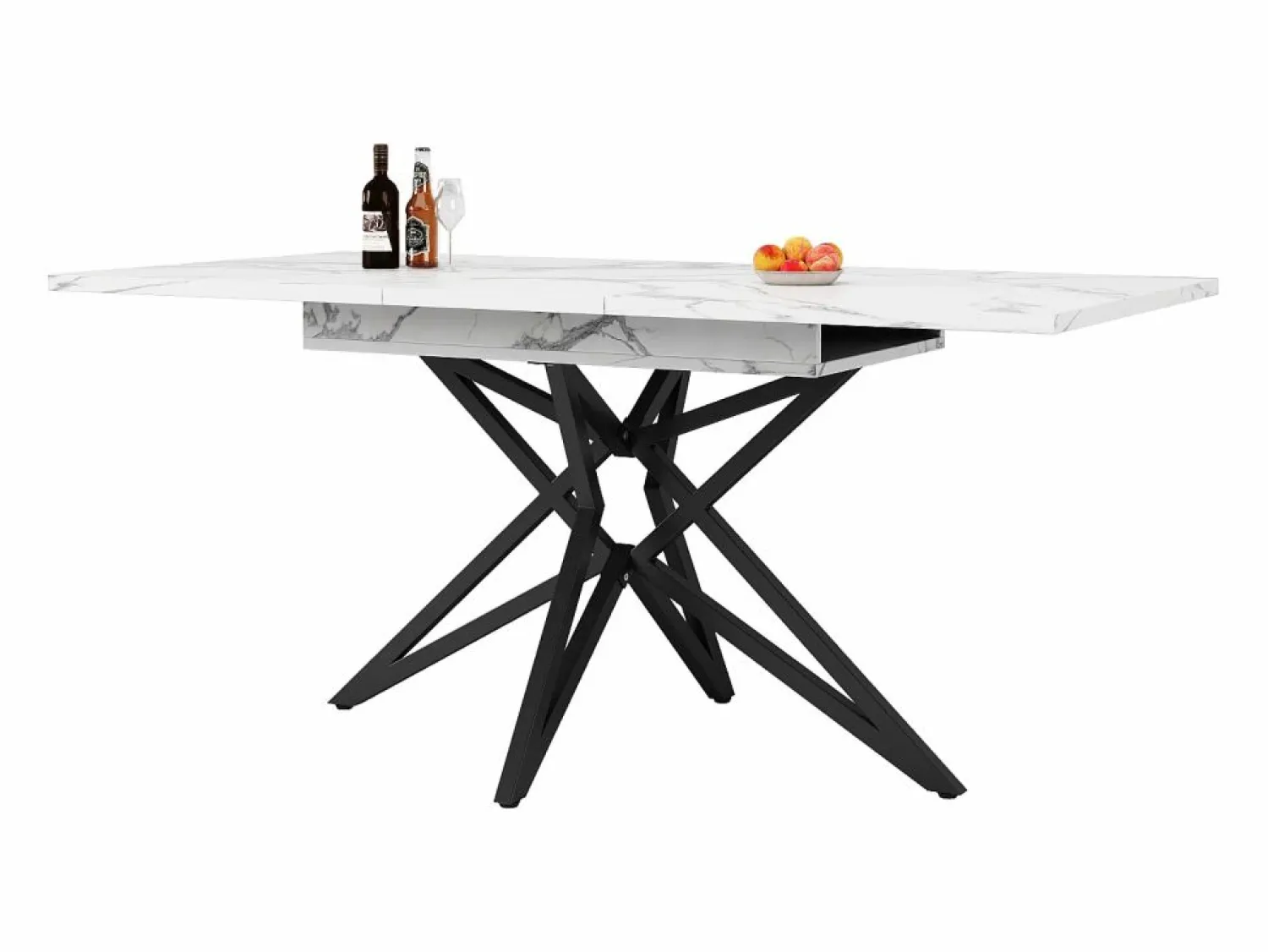 Sale Mesa de comedor extensible 160x80x66 cm - 6 personas - patas de mesa en forma de estrella - tablero de mesa imitación mármol - Mesa Extensible