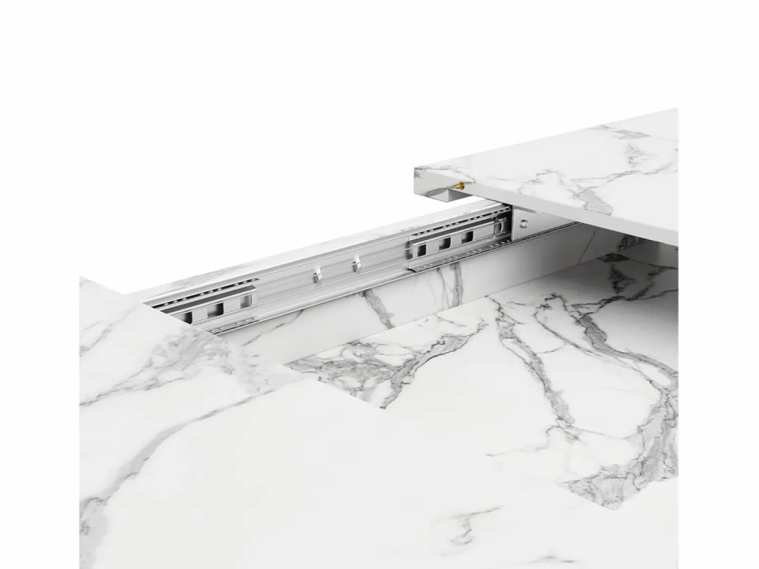 Sale Mesa de comedor extensible 160x80x66 cm - 6 personas - patas de mesa en forma de estrella - tablero de mesa imitación mármol - Mesa Extensible