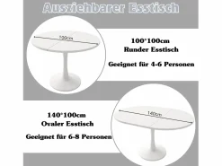 Discount Merax Mesa de comedor extensible ovalada para 4 a 6 personas - L 100/140 x A 100 x A 75 cm - Madera MDF - Blanco