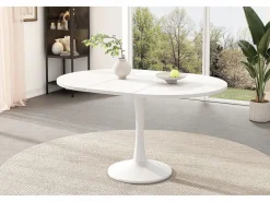 Discount Merax Mesa de comedor extensible ovalada para 4 a 6 personas - L 100/140 x A 100 x A 75 cm - Madera MDF - Blanco