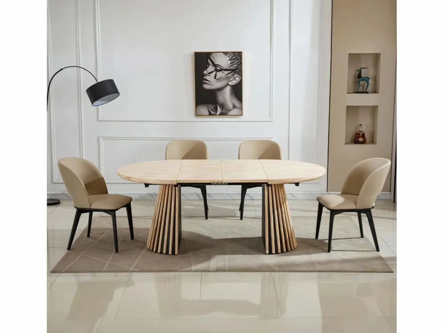 ADEC Mesa de comedor Grove redonda extensible nordish 76x120-160-200x120 cm