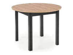 Sale Mesa de comedor industrial redonda extensible con tablero de aspecto roble y patas negras CARENE Mesa Extensible