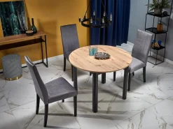 Sale Mesa de comedor industrial redonda extensible con tablero de aspecto roble y patas negras CARENE Mesa Extensible