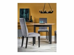 Sale Mesa de comedor industrial redonda extensible con tablero de aspecto roble y patas negras CARENE Mesa Extensible