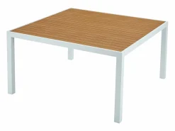 MYLIA Mesa de comedor jardín aluminio polywood L.140cm + 8 sillas natural claro MACILA