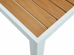 MYLIA Mesa de comedor jardín aluminio polywood L.140cm + 8 sillas natural claro MACILA