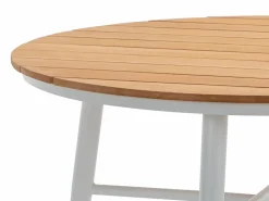 Discount MYLIA Mesa de comedor jardín madera aluminio 4 sillas una mesa - Blanco y natural - MIAMI Color natural claro / Blanco