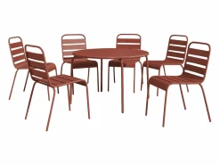 MYLIA Mesa de comedor jardín metal mesa y 6 sillas apilables - MIRMANDE de