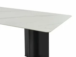 Vente-unique Mesa de comedor para 8 personas en cerámica y MDF - Efecto mármol blanco y negro - SINAN