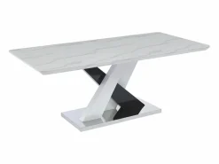 Vente-unique Mesa de comedor para 8 personas - MDF y acero inoxidable - Efecto mármol blanco y negro - EVAELA
