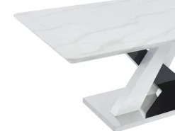 Vente-unique Mesa de comedor para 8 personas - MDF y acero inoxidable - Efecto mármol blanco y negro - EVAELA