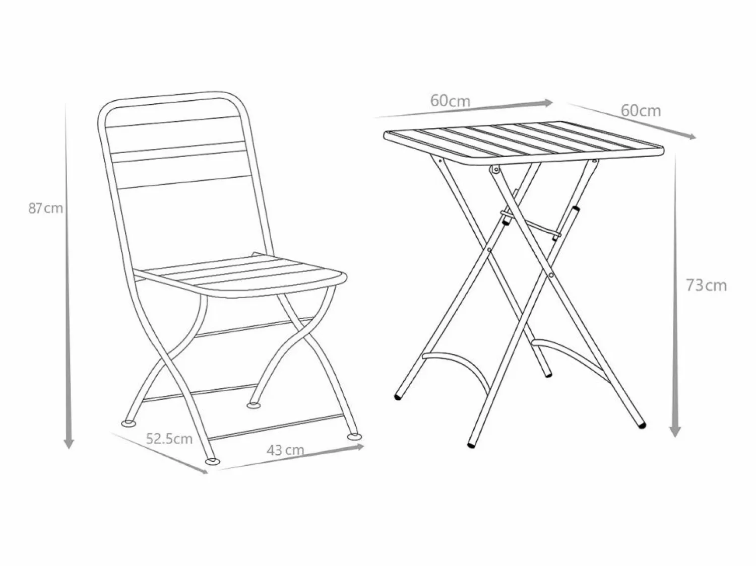 New Mesa de comedor plegable de jardín de metal mesa de 60 cm 2 sillas plegables - MIRMANDE Comedores De Jardín