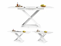 Hauss Spole Mesa de comedor rectangular extensible para 4-6 personas, tapa chapada en mármol con patas en forma de X - 118/157x75x76,4cm