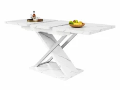 Hauss Spole Mesa de comedor rectangular extensible para 4-6 personas, tapa chapada en mármol con patas en forma de X - 118/157x75x76,4cm