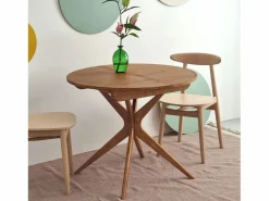 Sale Mesa de comedor redonda extensible 90cm Jubi Roble Marru00f3n chocolate