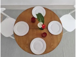 Sale Mesa de comedor redonda extensible 90cm Jubi Roble Marru00f3n chocolate