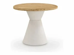 Mesa de comedor redonda en madera de abeto y base de poliresina blanca Blanco