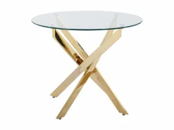 Vente-unique Mesa de comedor redonda para 2 personas de vidrio templado y metal dorado - Transparente - COSIMA
