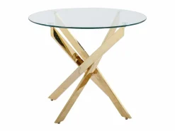 Vente-unique Mesa de comedor redonda para 2 personas de vidrio templado y metal dorado - Transparente - COSIMA