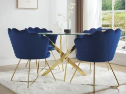 Vente-unique Mesa de comedor redonda para 2 personas de vidrio templado y metal dorado - Transparente - COSIMA