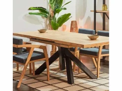 ADEC Mesa de comedor Xena extensible forma rectangular roble Nordish/negro 76x140-180-220x90 cm