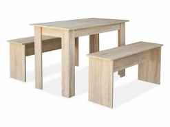 vidaxl Mesa de comedor y bancos 3 piezas madera ingeniería roble
