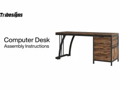 Tribesigns Mesa de computadora con 3 cajones, mesa industrial de PC, mesa de estudio, mesa de escritura, estación de trabajo con almacenamiento de archivos