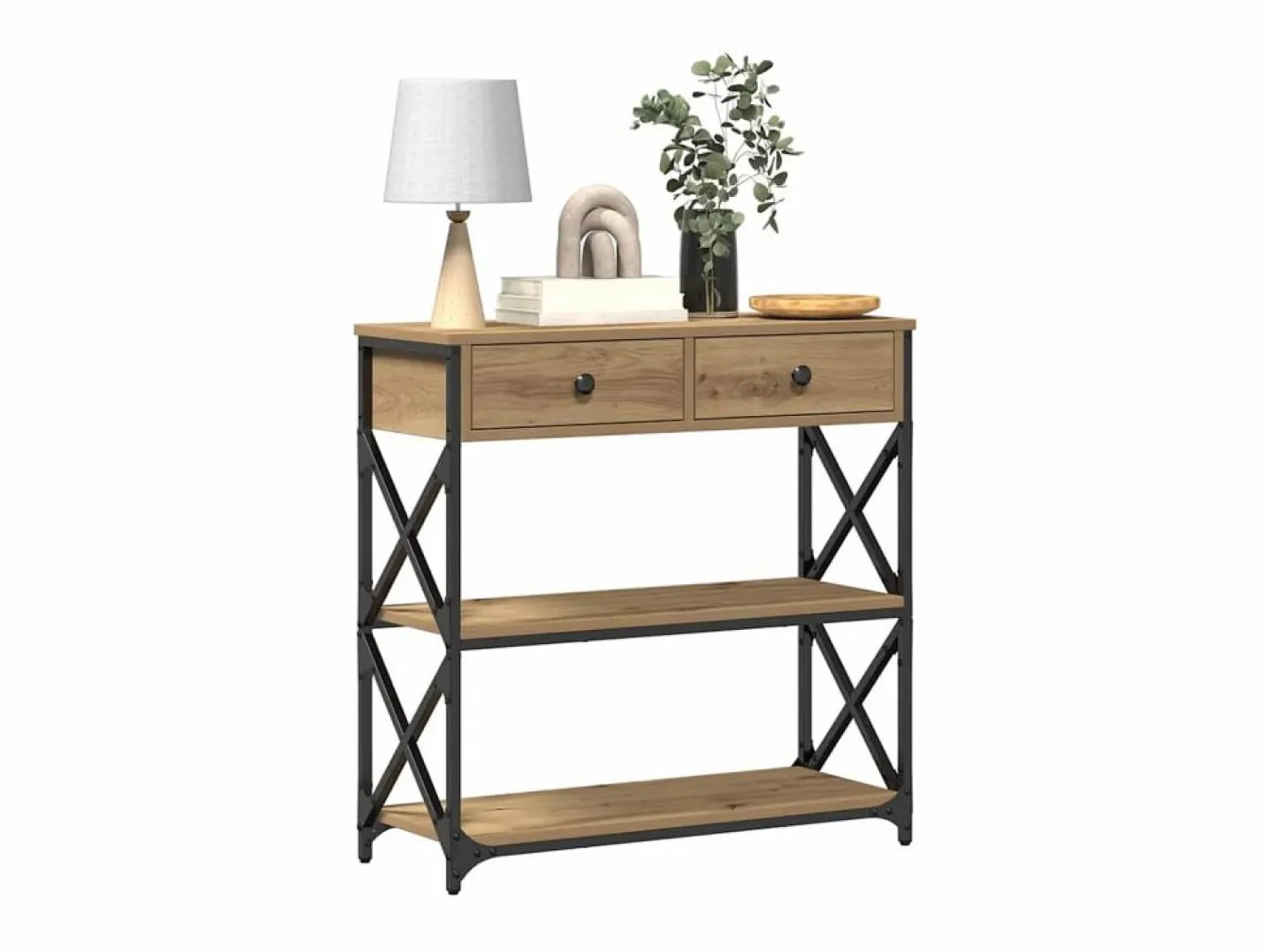 Clicnbuy Mesa de Consola con cajón Roble artisan 75 x 28 x 75 cm Marru00f3n