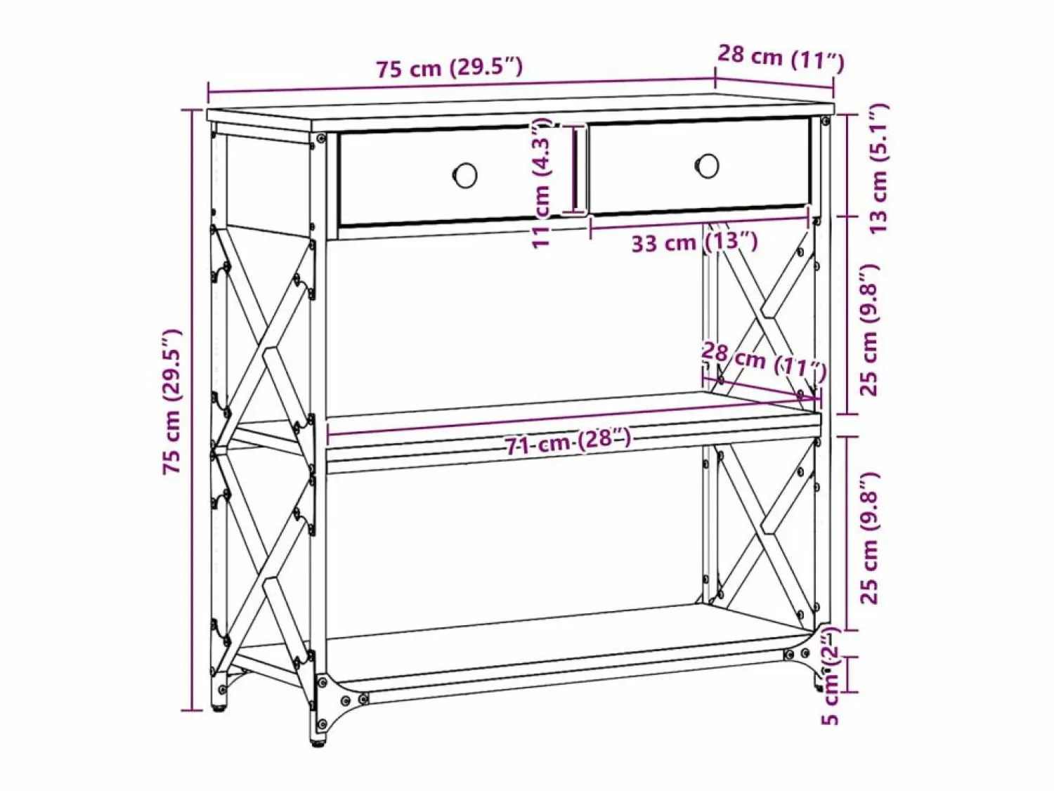 Clicnbuy Mesa de Consola con cajón Roble artisan 75 x 28 x 75 cm Marru00f3n