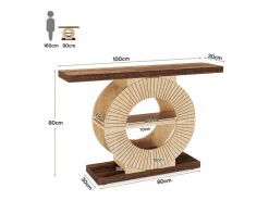 New Tribesigns Mesa de consola de 100 cm con almacenamiento - Mesa de entrada de madera para el salón, con estanterías y base circular Marru00f3n