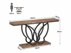 Best Tribesigns Mesa de consola de 140 cm, Mesa de entrada con marco de metal en forma de mariposa, Mesa de sofá, Mesas auxiliares largas y estrechas, Marrón y Negro Marru00f3n