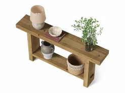 Outlet Tribesigns Mesa de consola de madera sólida de 160 cm, mesa estrecha de doble nivel para el porche de una casa rural, para el pasillo o la entrada. Marru00f3n