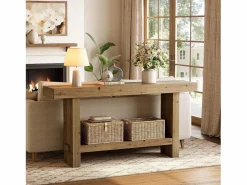 Outlet Tribesigns Mesa de consola de madera sólida de 160 cm, mesa estrecha de doble nivel para el porche de una casa rural, para el pasillo o la entrada. Marru00f3n