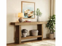 Outlet Tribesigns Mesa de consola de madera sólida de 160 cm, mesa estrecha de doble nivel para el porche de una casa rural, para el pasillo o la entrada. Marru00f3n