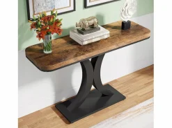 Best Tribesigns Mesa de Consola Industrial, Mesa estrecha de vestíbulo de 100 cm con Base geométrica, Mesa auxiliar de Pasillo Rústica para Salón, entrada Marru00f3n