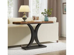 Best Tribesigns Mesa de Consola Industrial, Mesa estrecha de vestíbulo de 100 cm con Base geométrica, Mesa auxiliar de Pasillo Rústica para Salón, entrada Marru00f3n
