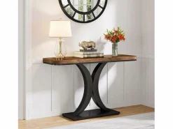 Best Tribesigns Mesa de Consola Industrial, Mesa estrecha de vestíbulo de 100 cm con Base geométrica, Mesa auxiliar de Pasillo Rústica para Salón, entrada Marru00f3n