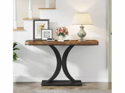 Best Tribesigns Mesa de Consola Industrial, Mesa estrecha de vestíbulo de 100 cm con Base geométrica, Mesa auxiliar de Pasillo Rústica para Salón, entrada Marru00f3n