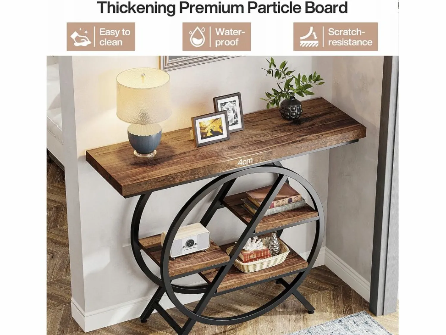 Sale Tribesigns Mesa de consola, Mesa de entrada de 100 cm con tablero grueso, Mesa de salón industrial, Mesas auxiliares, Marrón rústico Marru00f3n