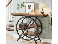 Sale Tribesigns Mesa de consola, Mesa de entrada de 100 cm con tablero grueso, Mesa de salón industrial, Mesas auxiliares, Marrón rústico Marru00f3n