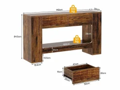 Tribesigns Mesa de consola rústica marrón con 2 cajones, Mesa de consola estrecha de 2 niveles de 140 cm